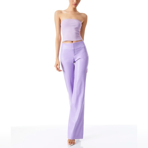 Alice + Olivia Olivia Vegan Leather Bootcut Lavender Purple Pant - Picture 5 of 16